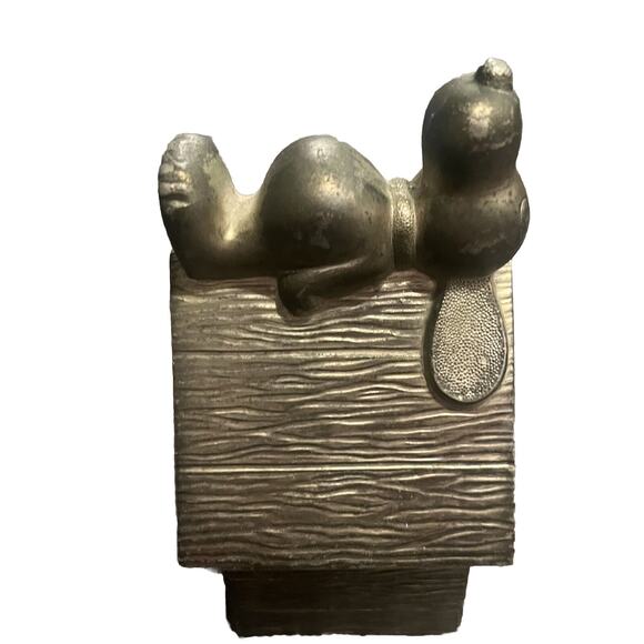 Snoopy Dog House Metal Piggy Bank 1958 Complete Comic Silverplate Schulz Peanuts - Picture 4 of 6